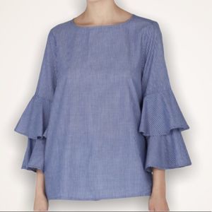 BEACHLUNCHLOUNGE Striped Tiered Bell Sleeve Top